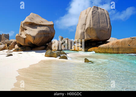 granite rocks of Anse Marron dream beach, La Source Marron, Seychelles, La Digue Stock Photo