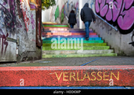 the word 'count on' on colourful perron, Scala, Holsteiner Treppe, Germany, North Rhine-Westphalia, Bergisches Land, Wuppertal Stock Photo