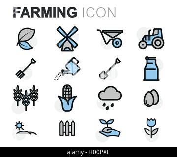 Farming line flat icons on green background, stock vector Stock Vector ...