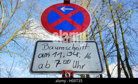 no parking during pruning of the trees, Germany Stock Photo