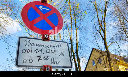 no parking during pruning of the trees, Germany Stock Photo