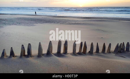 Holzzaun in einer Sandverwehung an der Nordseekueste, Niederlande | wooden fence in sand drift at the North Sea coast, Netherlan Stock Photo