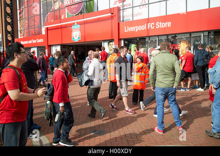 museum and official store entrance Liverpool FC anfield stadium Liverpool Merseyside UK Stock Photo