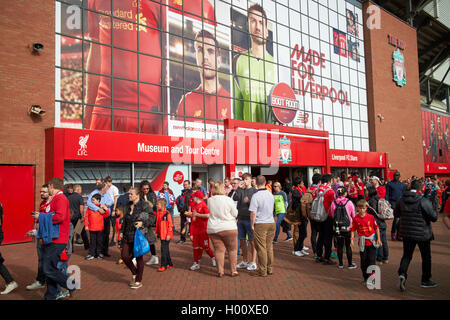 museum and official store entrance Liverpool FC anfield stadium Liverpool Merseyside UK Stock Photo