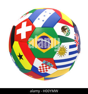 3D render of football with flags, representing all countries participating in football world cup in Brazil in 2014 Stock Photo