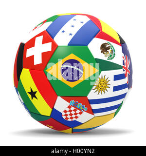 3D render of football with flags, representing all countries participating in football world cup in Brazil in 2014 Stock Photo