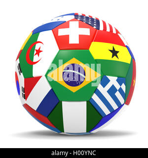 3D render of football with flags, representing all countries participating in football world cup in Brazil in 2014 Stock Photo