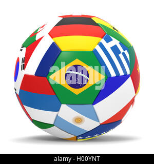 3D render of football with flags, representing all countries participating in football world cup in Brazil in 2014 Stock Photo