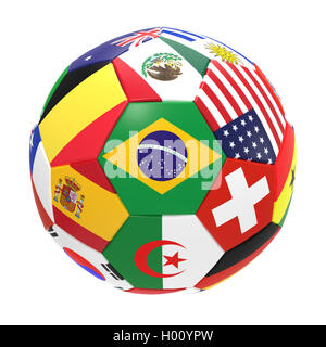 3D render of football with flags, representing all countries participating in football world cup in Brazil in 2014 Stock Photo