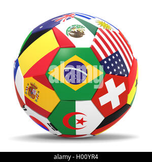 3D render of football with flags, representing all countries participating in football world cup in Brazil in 2014 Stock Photo