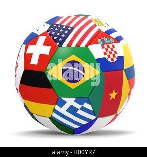 3D render of football with flags, representing all countries participating in football world cup in Brazil in 2014 Stock Photo