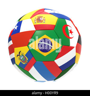 3D render of football with flags, representing all countries participating in football world cup in Brazil in 2014 Stock Photo