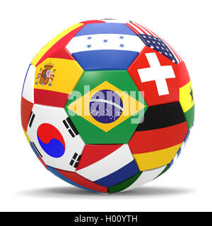 3D render of football with flags, representing all countries participating in football world cup in Brazil in 2014 Stock Photo