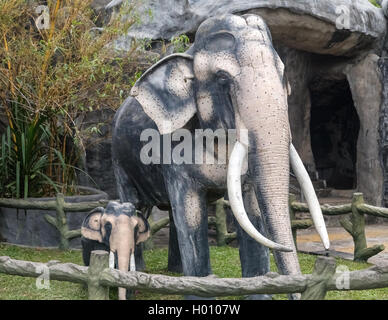 DAMBULLA, SRI LANKA - FEBRUARY 27, 2014: Elephants statue at Golden Temple. It is is the largest, best-preserved cave-temple com Stock Photo