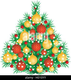 Christmas tree with red and yellow balls Stock Vector