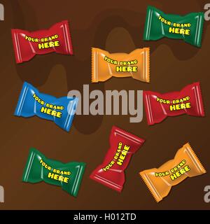Vector set of colored polyethylene pack for candy and sweets mockup ready for your design Stock Vector