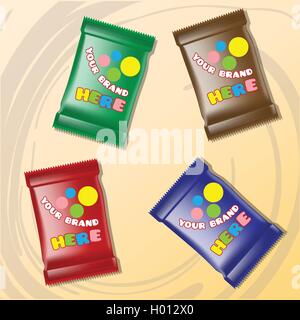 Vector set of colored polyethylene pack for candy and sweets mockup ready for your design Stock Vector