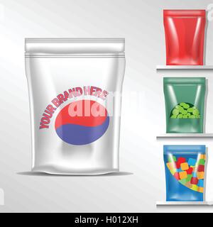 Vector set of colored polyethylene pack for candy and sweets mockup ready for your design Stock Vector