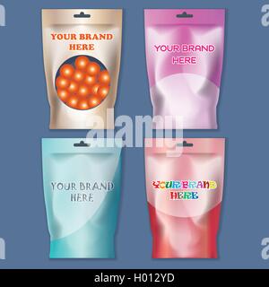 Vector set of colored polyethylene pack for candy and sweets mockup ready for your design Stock Vector