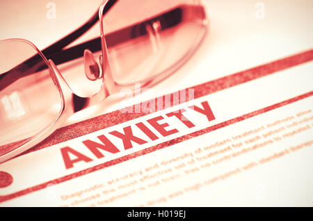 Anxiety. Medical Concept on Red Background. 3D Illustration. Stock Photo