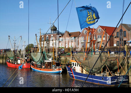 shrimp boats in the port Neuharlingersiel, Germany, Lower Saxony, East Frisia, Neuharlingersiel Stock Photo