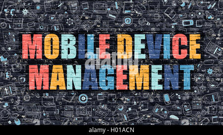 Mobile Device Management in Multicolor. Doodle Design. Stock Photo