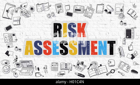 Risk Assessment Concept. Multicolor on White Brickwall. Stock Photo