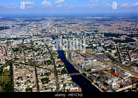 Oberbraum bridge over river Spree, view in direction of Berlin-Mitte, 20.06.2016, aerial view, Germany, Berlin Stock Photo