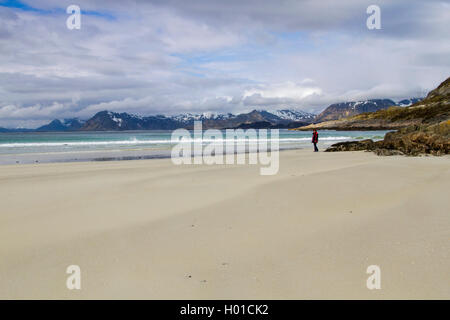 coastal scenery with sand beach on the Lofotes, Norway, Lofoten Islands, Kleppstad Stock Photo