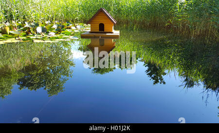 schwimmendes Entenhaus auf einem Teich swimming duck house on a Stock