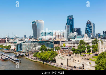 England, London, City Skyline and Thames River from Tower Bridge Stock Photo