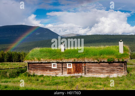 Typical Norwegian wooden house in the countryside ,Oppland, Norway Stock Photo