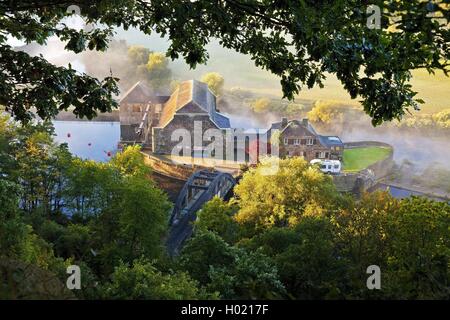 hydroelectric power station Hohenstein in the Ruhr Valley in the morning, Germany, North Rhine-Westphalia, Ruhr Area, Witten Stock Photo