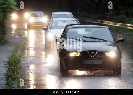road traffic during heavy rainfall, Germany Stock Photo