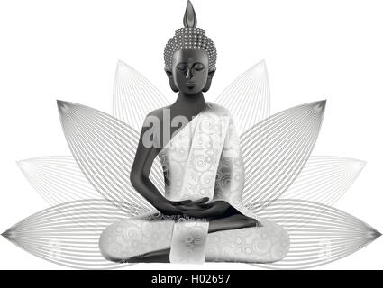 Meditating Buddha posture in silver Stock Vector