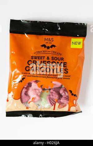 packet of M&S no tricks just treats sweet & sour Gruesome Gargoyles jelly sweets for Halloween isolated on white background Stock Photo