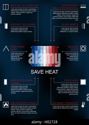 Save heat infographic , icons and methods of heat saving Stock Vector
