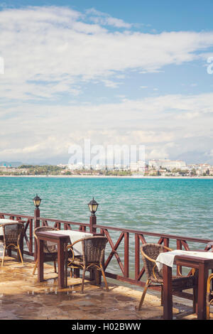 Image of a seaside restaurant in Side, Turkey. Stock Photo