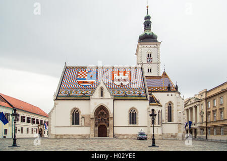 ZAGREB, CROATIA - 12 MARCH 2015: St. Mark's Church in the Upper town in Zagreb with its characteristic rooftiles. Stock Photo