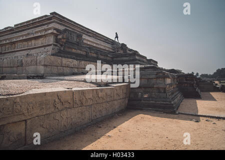 HAMPI, INDIA - 30 JANUARY 2015: Ruins of Hampi are a UNESCO World Heritage Site. Post-processed with grain, texture and colour e Stock Photo