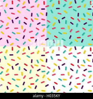 Candy sprinkles seamless patterns with colorful cake decoration, dessert food  illustration background set. EPS10 vector. Stock Vector