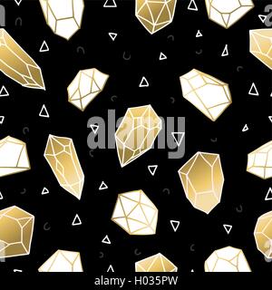 Trendy seamless pattern of gold color crystal mineral stones, simple hand drawn diamond rocks background. EPS10 vector. Stock Vector