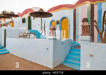 Colorful Bright Houses Of The Famous Nubian Village. Aswan, Egypt 