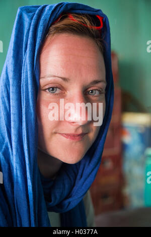 Portrait of tourist dressed up as traditional Egyptian. Stock Photo
