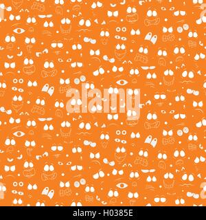 Vector illustration of abstract seamless halloween wallpaper pattern with cute monster faces and eyes for your design Stock Vector