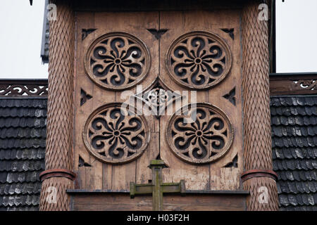 Wang Church carved in wood closeup architectural details, Karpacz, Poland, Vang Temple former location was in Vang, Valdres, Nor Stock Photo
