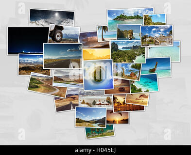 Collage of travel photos located in shape of heart concept Stock Photo