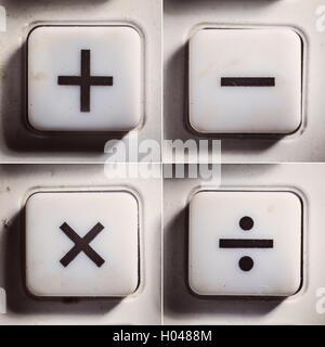 Set of buttons from an old calculator, symbols of basic mathematical operations. Stock Photo