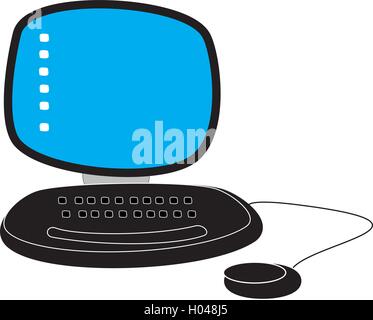 Graphic drawing of a computer with monitor, keyboard and mouse Stock Vector