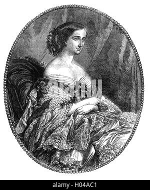 Doña María Eugenia Ignacia Augustina de Palafox-Portocarrero de Guzmán y Kirkpatrick, 16th Countess of Teba and 15th Marchioness of Ardales (1826 – 1920), known as Eugénie de Montijo  was the last Empress consort of the French, from 1853 to 1871, as the wife of Napoleon III, Emperor of the French. Stock Photo